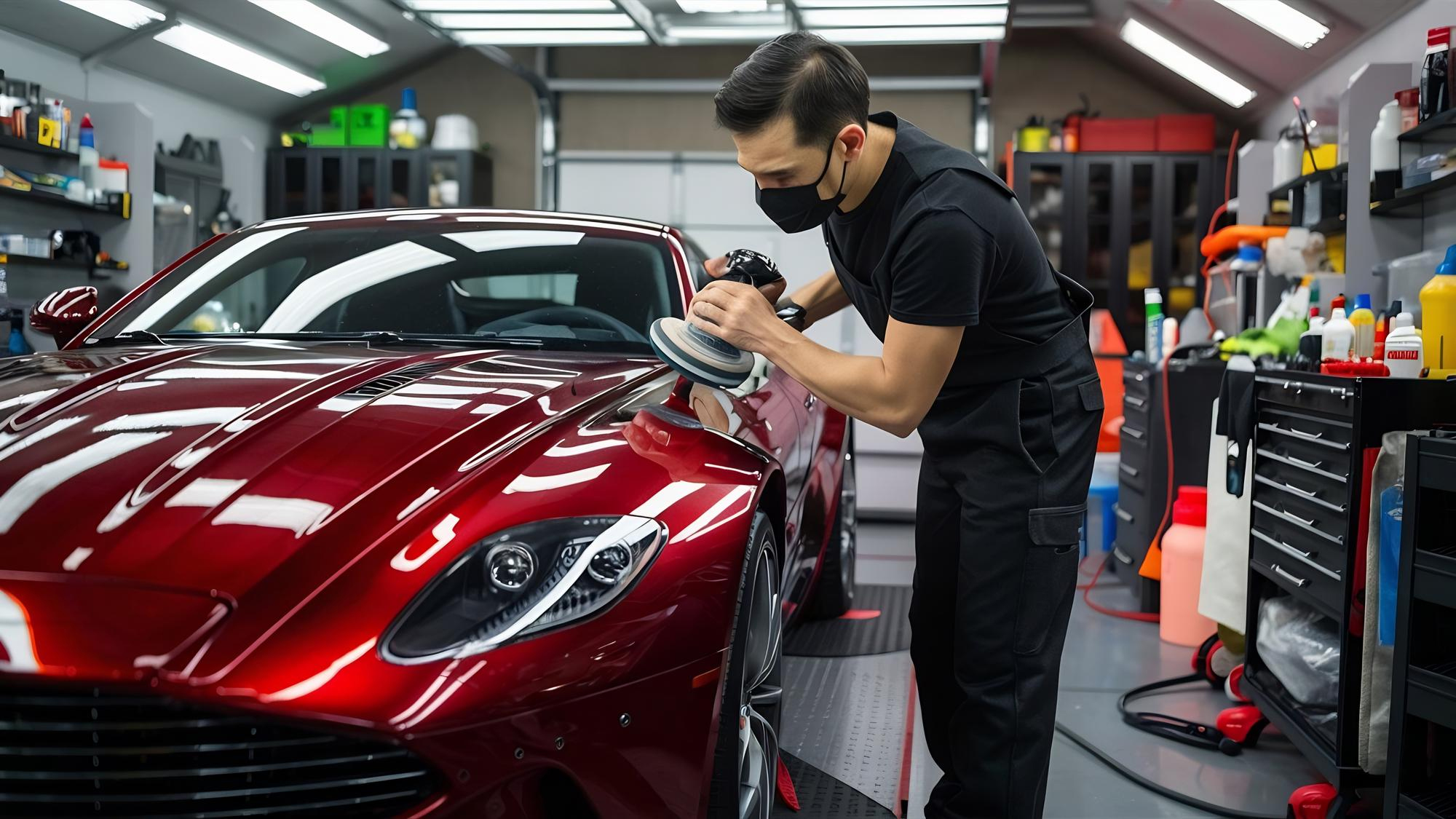 Luxury sports car receiving professional car styling services at Premium Car Hub in Dubai