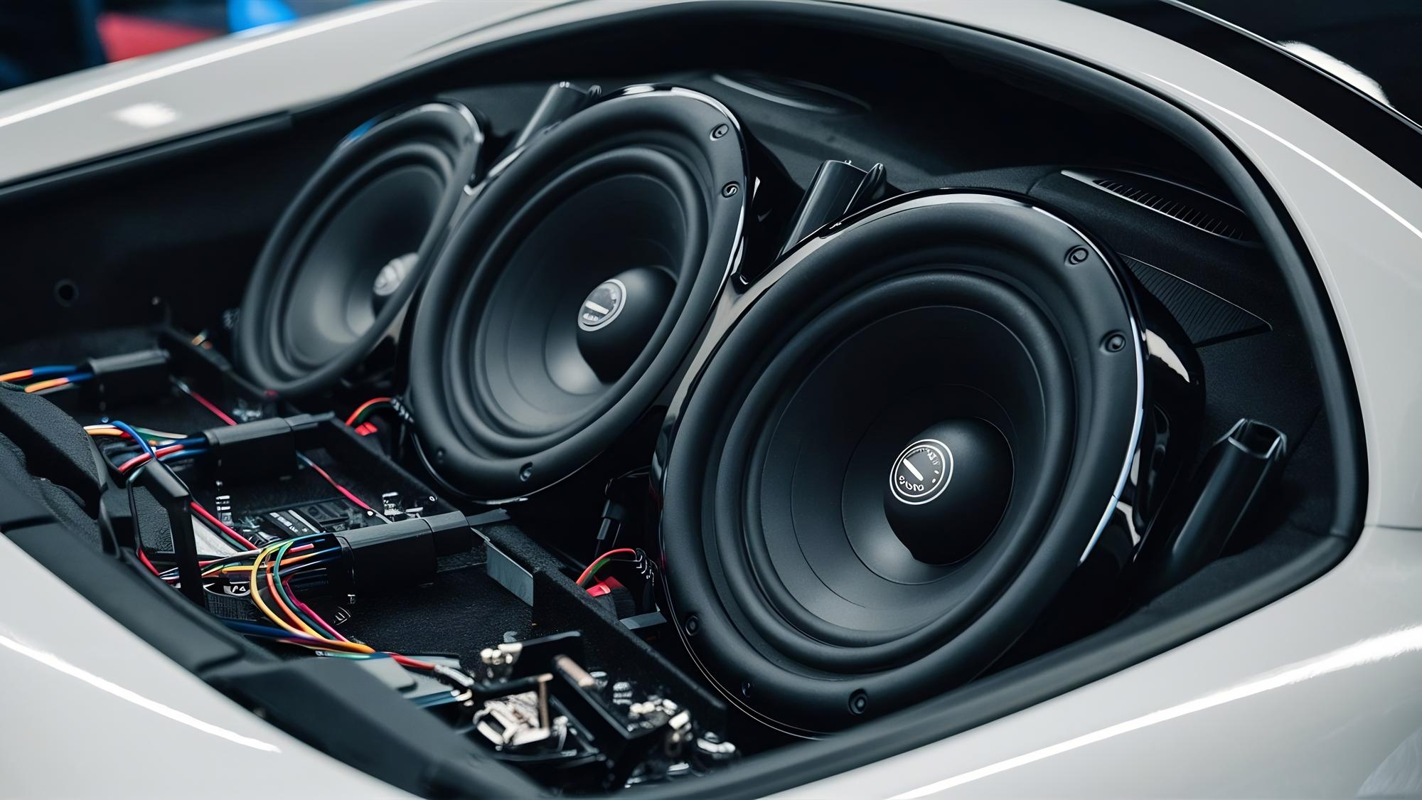 Premium car speaker installation in a luxury vehicle at Premium Car Hub Dubai featuring high-performance component speakers and premium sound system upgrade.