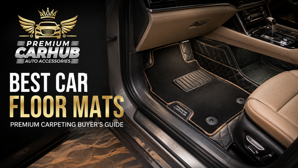 Current image: Best Car Floor Mats and premium custom carpeting installed in a luxury car interior in Dubai