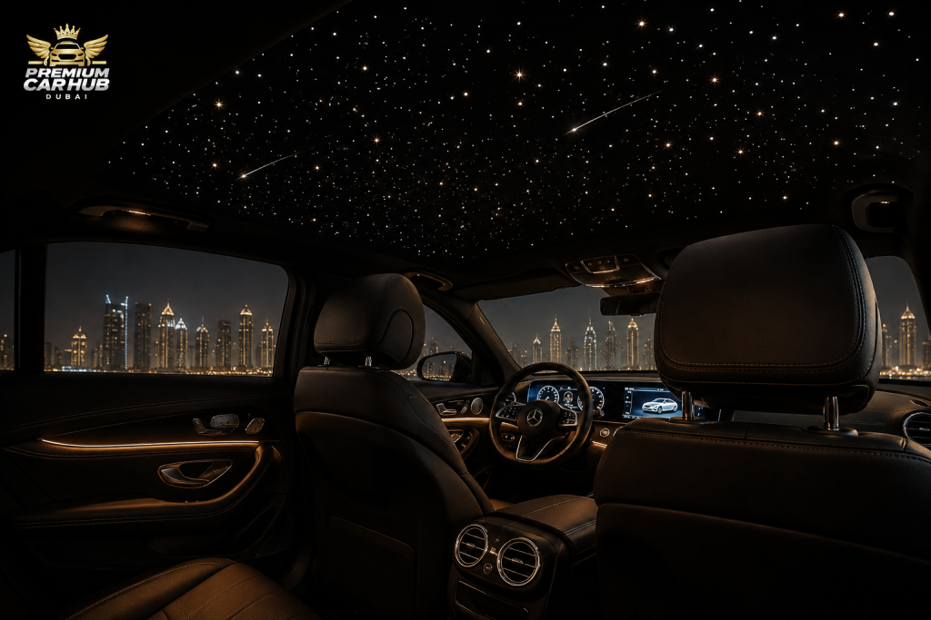 Current image: Best car roof starlight installation in a luxury vehicle in Dubai