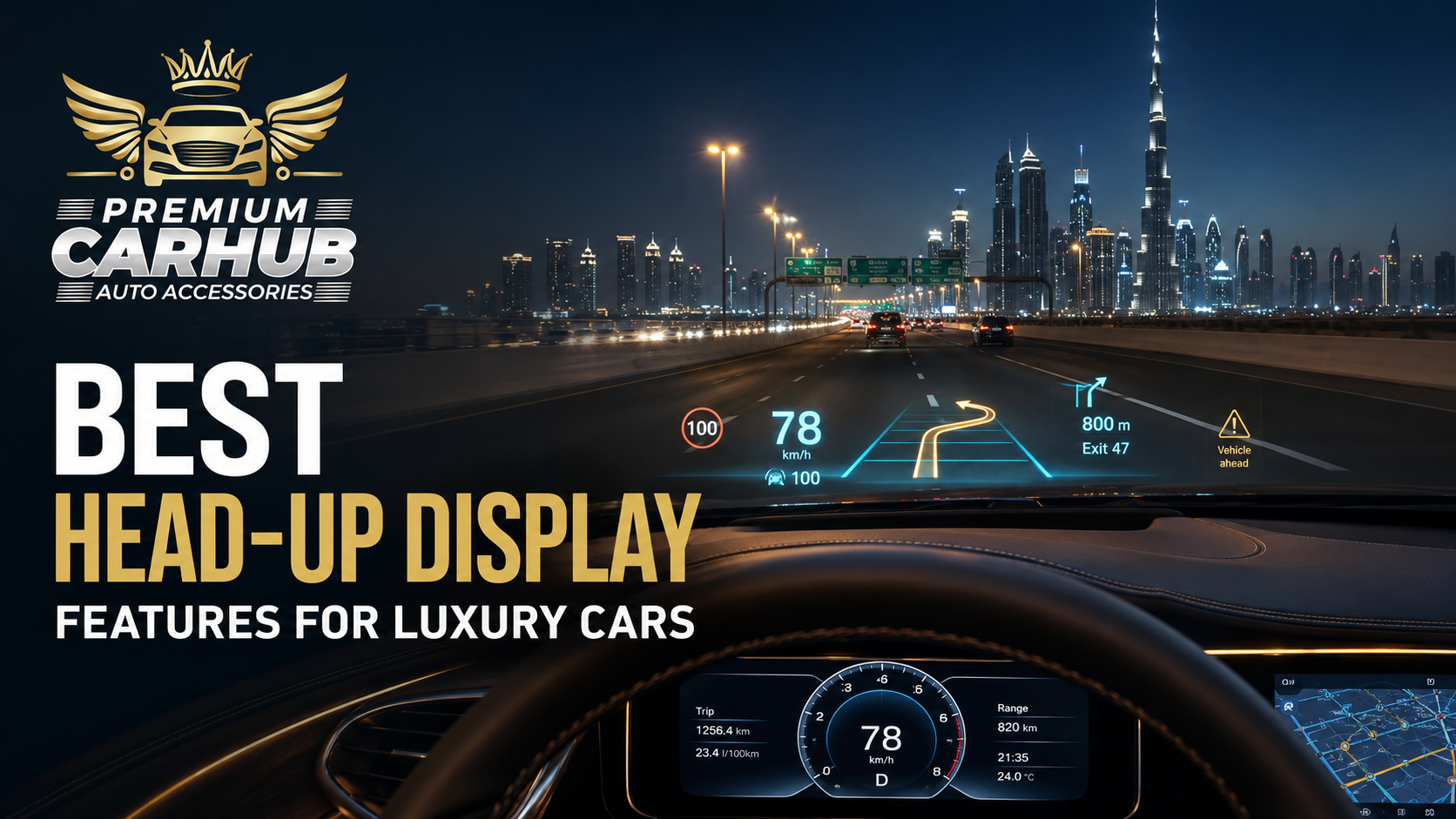 Best Head-Up Display projecting navigation and driving information inside a luxury car