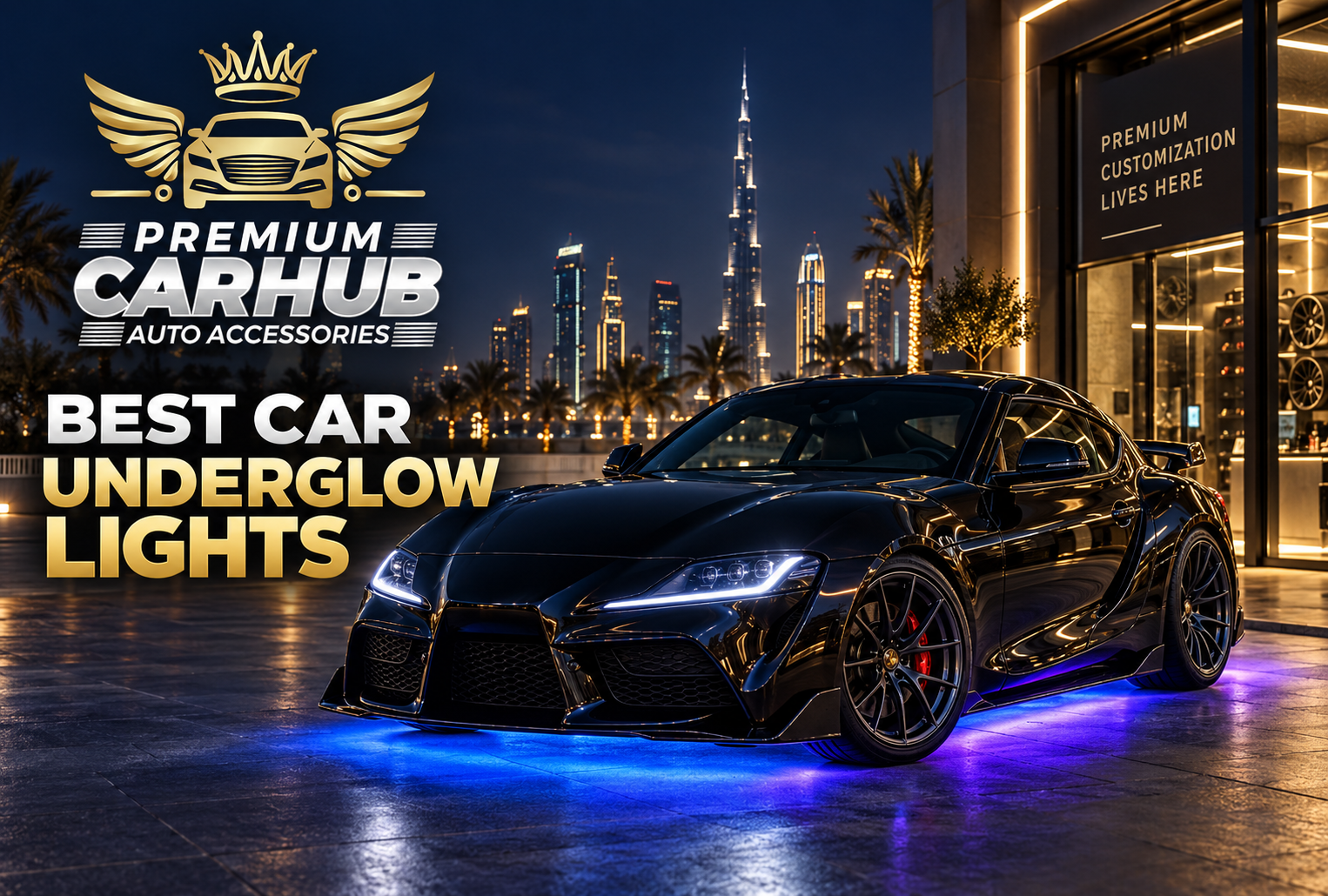 Luxury car fitted with the best car underglow lights in Dubai