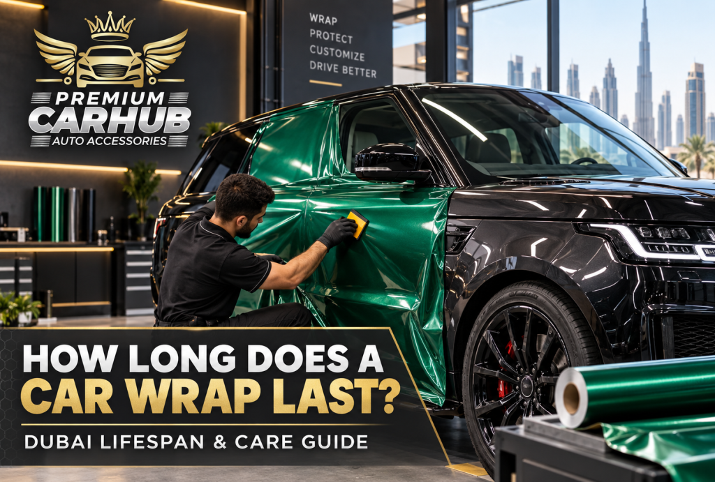 Current image: Professionally wrapped luxury car demonstrating Car Wrap lifespan in Dubai
