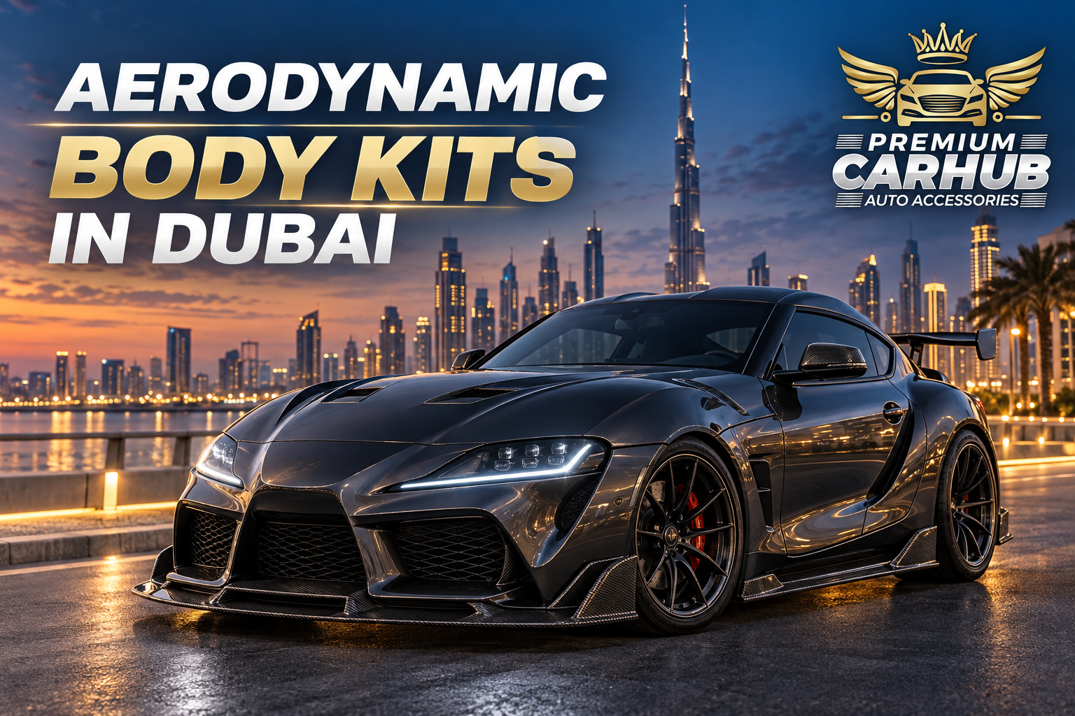 Professionally installed aerodynamic body kit on a performance car in Dubai