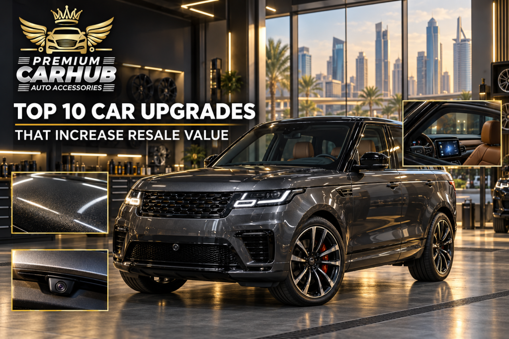 Current image: Premium vehicle showing resale-friendly car upgrades at a Dubai workshop