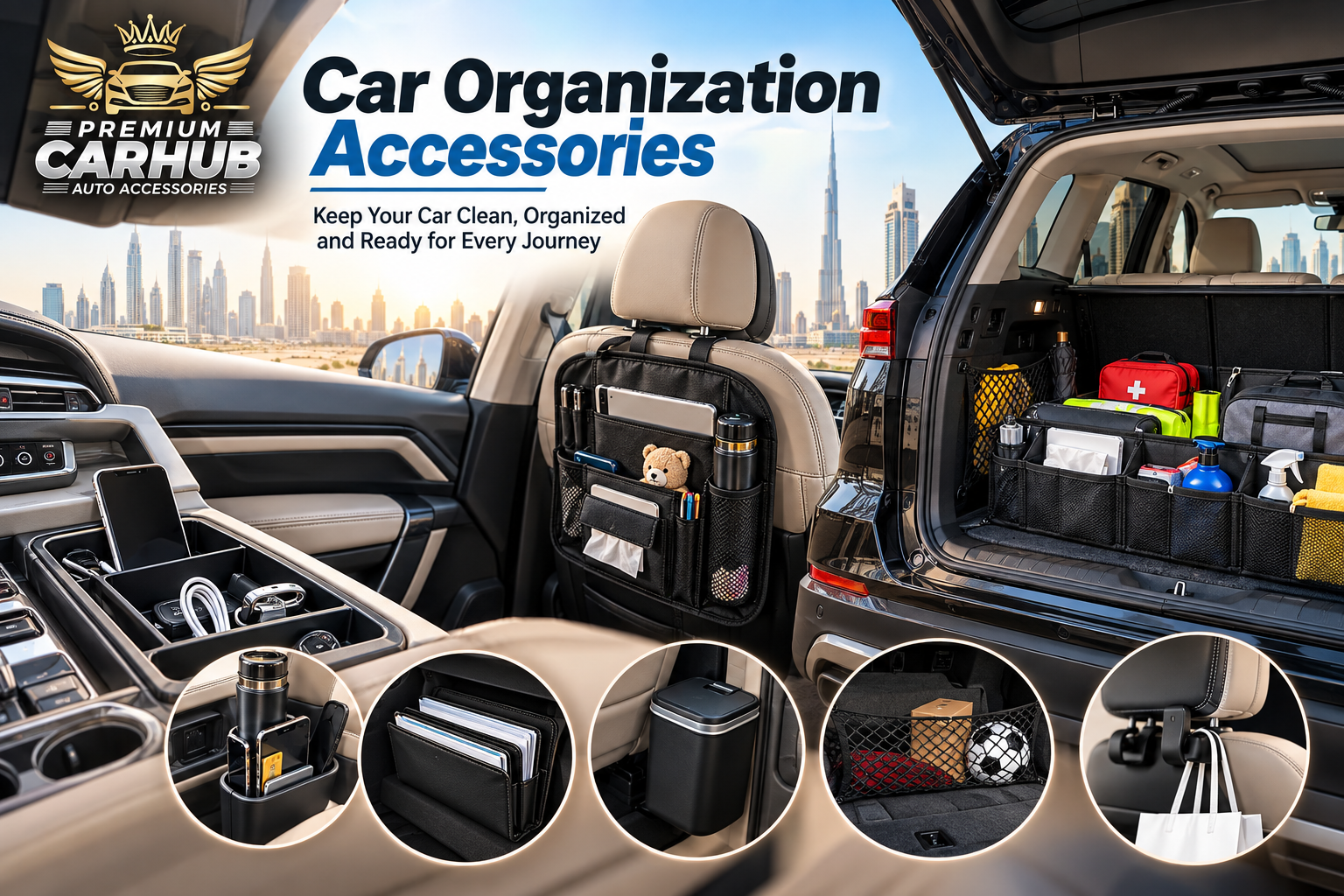 Car Organization Accessories installed inside a clean and organised modern vehicle in Dubai