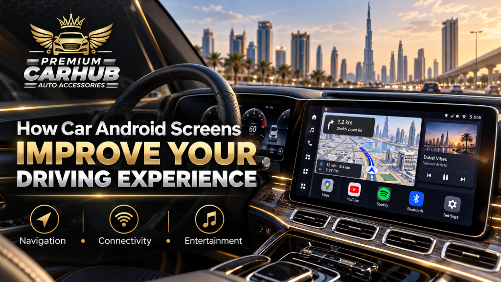 Current image: Modern Car Android Screens installed in a premium vehicle in Dubai