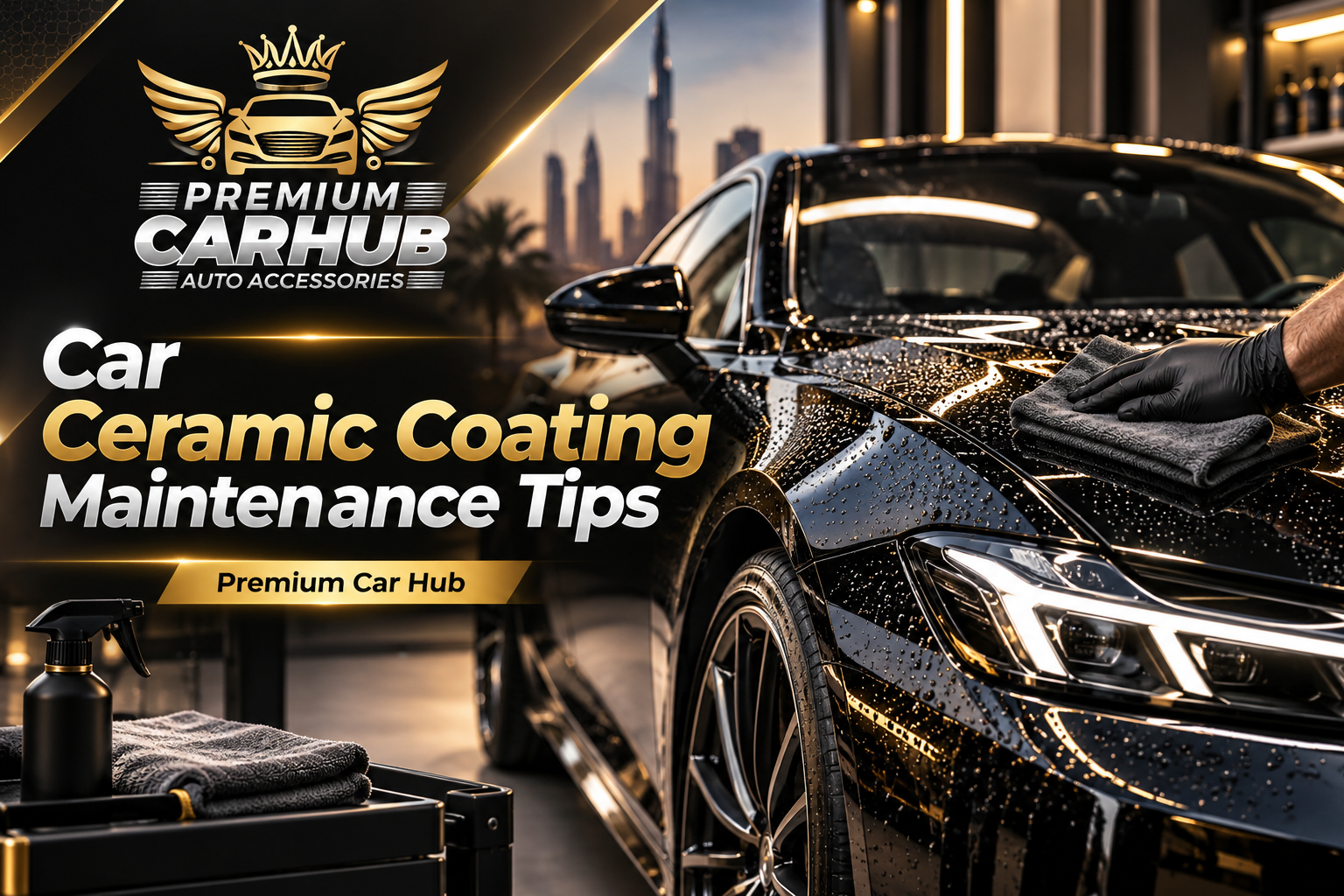 Professional maintenance of car ceramic coating on a luxury vehicle in Dubai