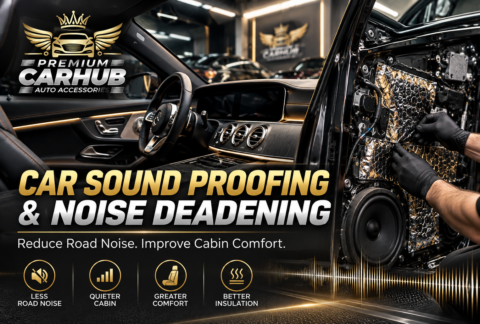 Professional Car Sound Proofing and noise deadening installation inside a luxury vehicle in Dubai