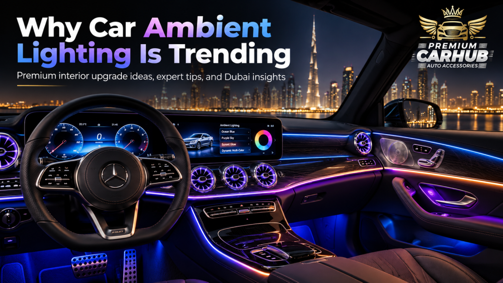 Current image: Car Ambient Lighting installed across luxury car dashboard doors and footwells in Dubai